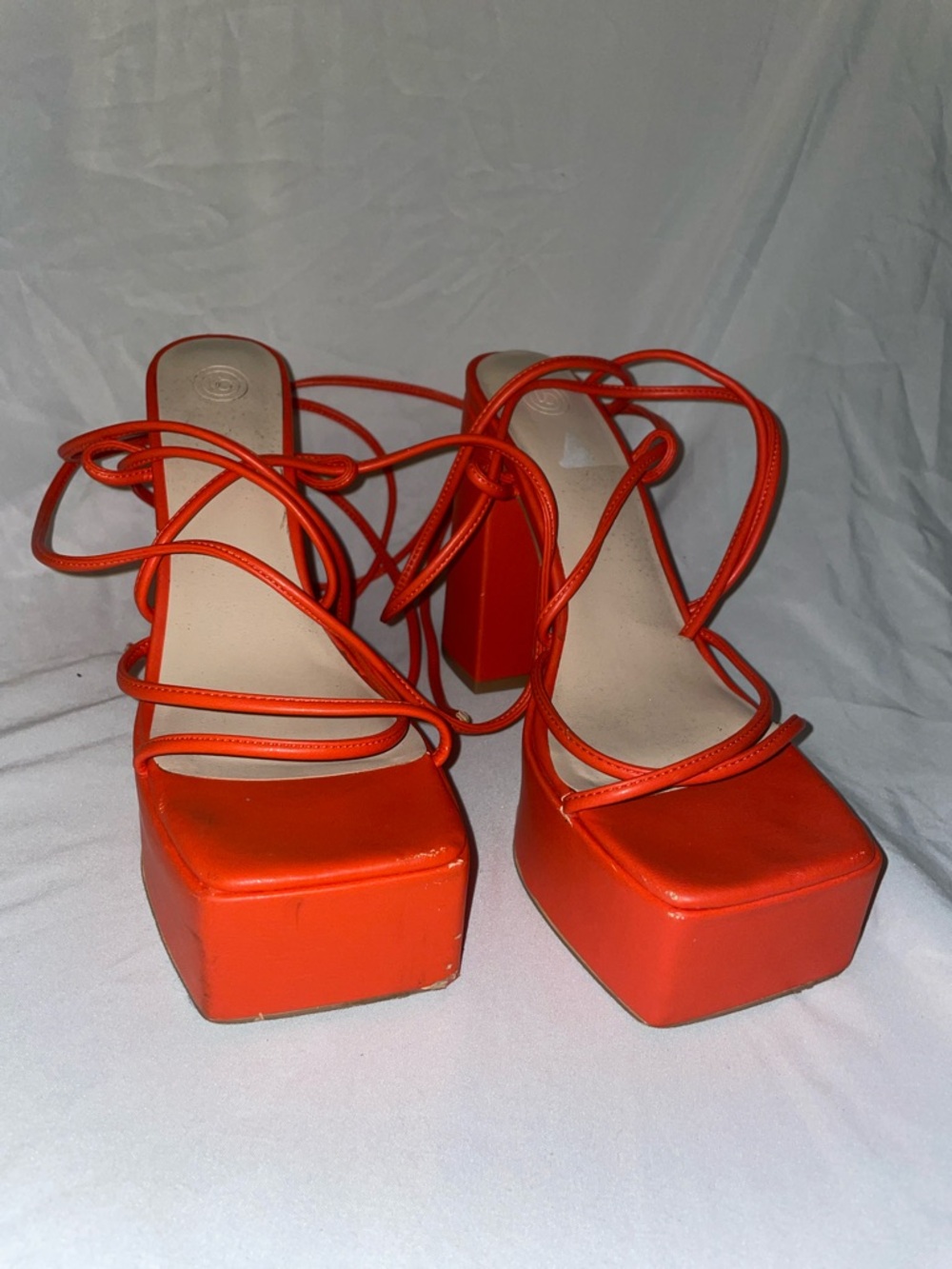 Bold Orange Lace-Up Platform Block Heels